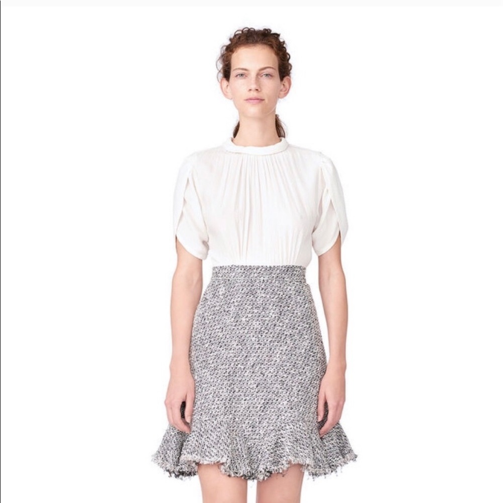 NWT Rebecca Taylor Petal Sleeve Silk + Tweed Dress